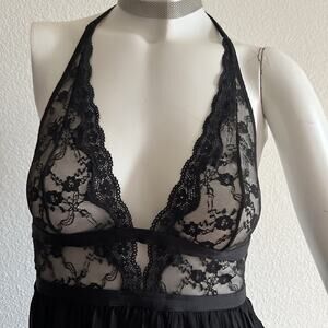 Y2K Style Victoria’s Secret Babydoll Lingerie Womens Small Black Lace Halter
